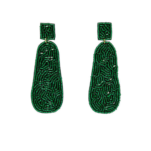 Green bead drop earrings